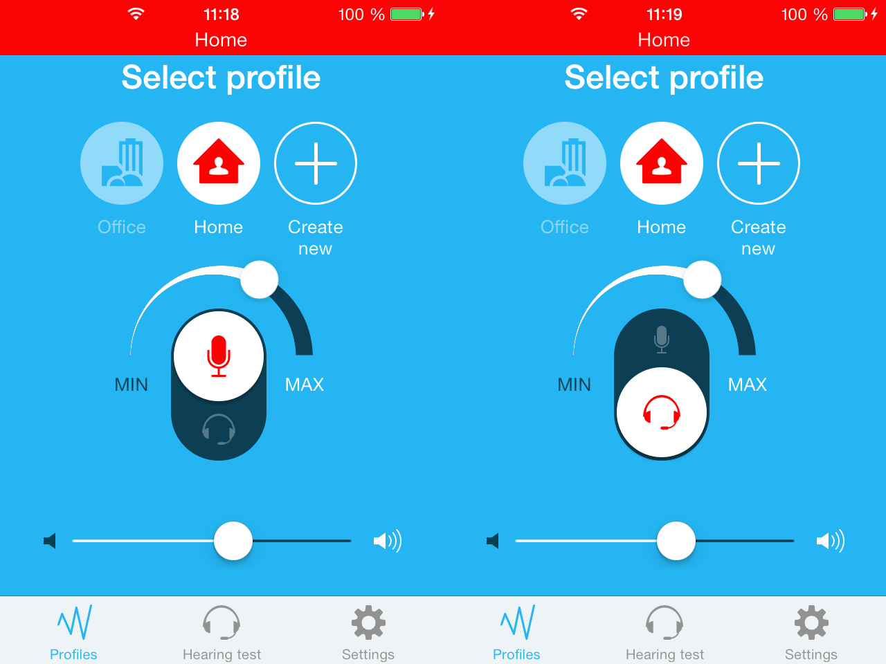 Management of profiles, volume and amplification